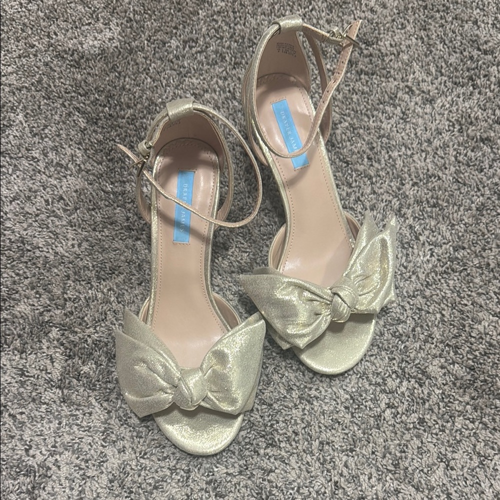 Draper James Gold Heels with Ankle Strap and Bow